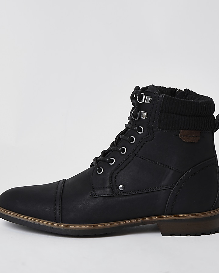Black zip lace up casual boots