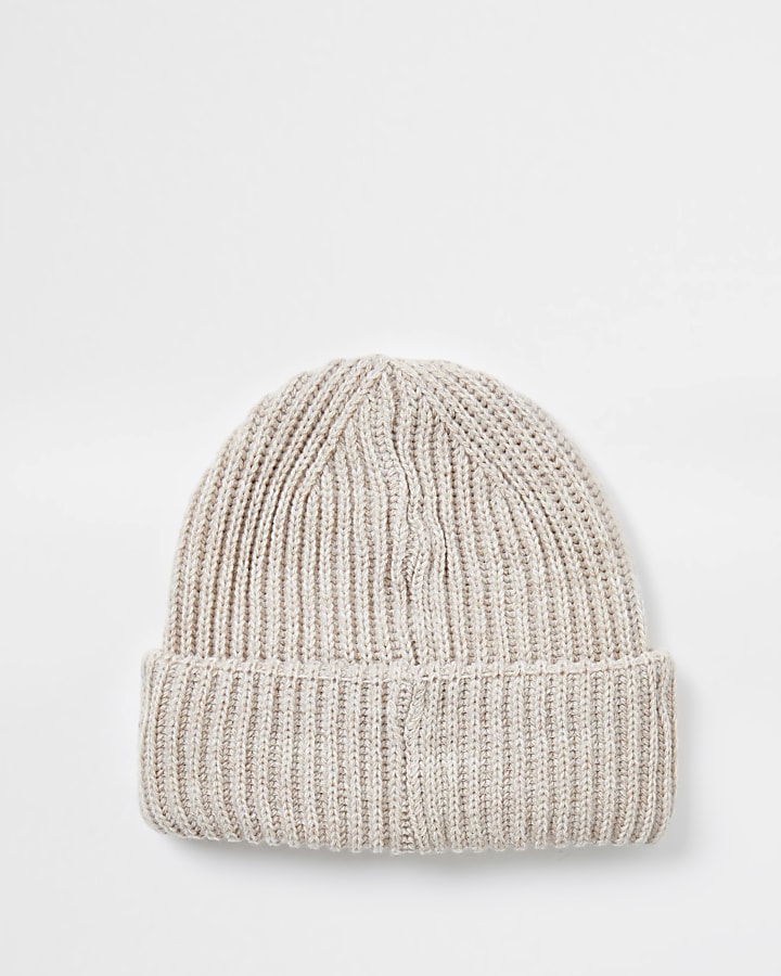Maison ecru knitted fisherman beanie hat