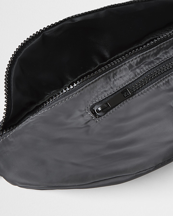 Grey nylon double zip bum bag