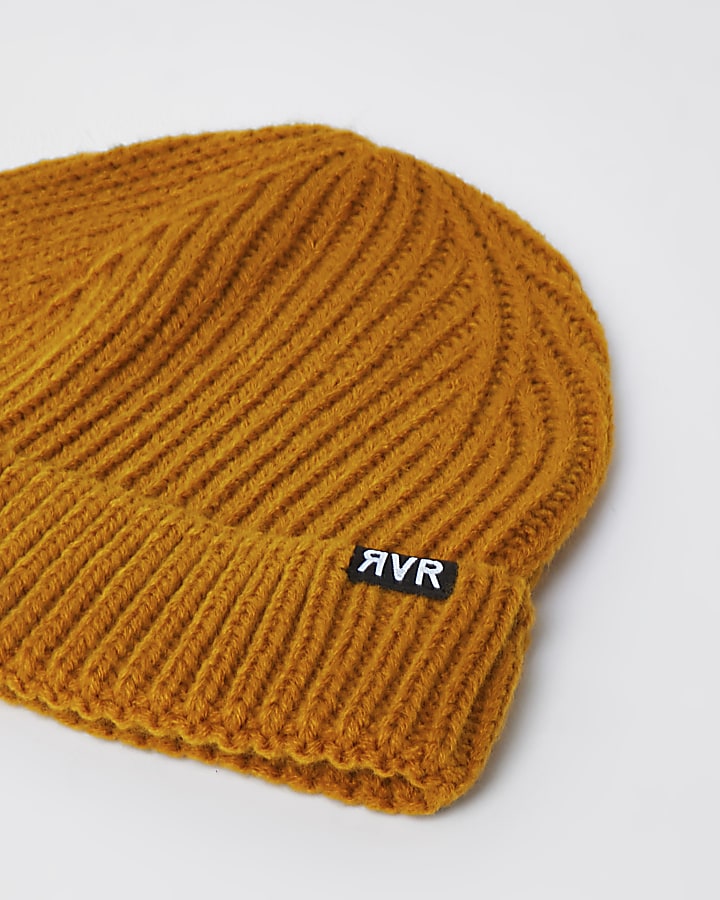 Mustard knitted docker beanie hat