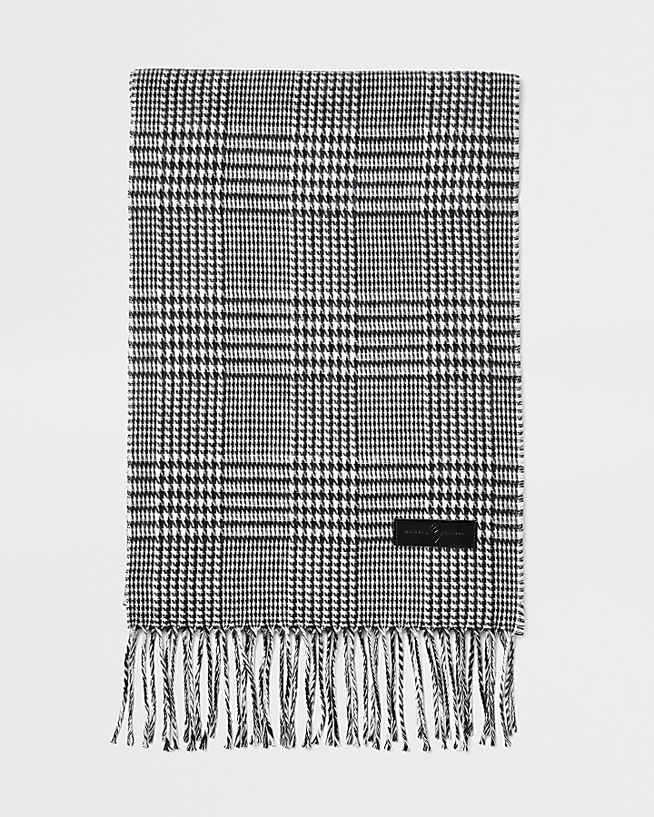 Grey check print scarf
