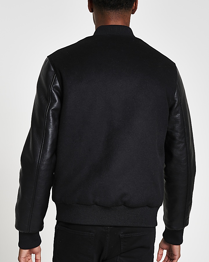 Black wool mix varsity jacket