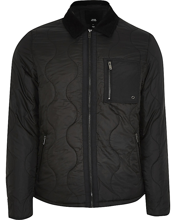 Black patch pocket quilted jacket