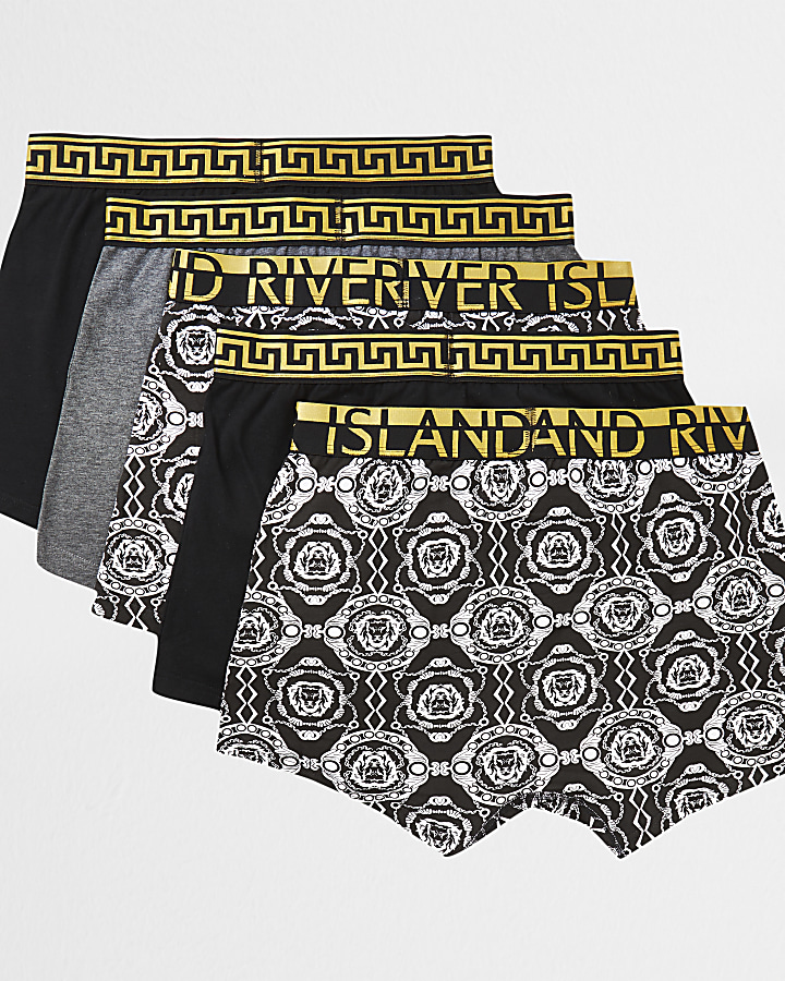 Black baroque RI waistband trunks 5 pack