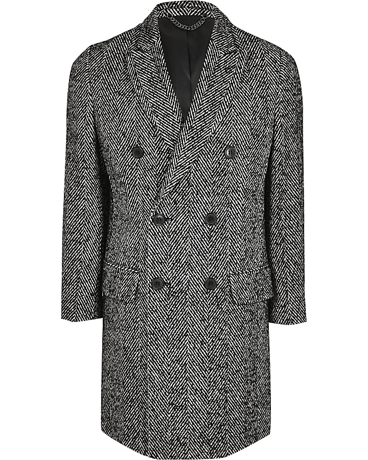 Grey double breasted herringbone overcoat