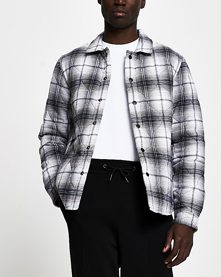 Grey quilted check shacket