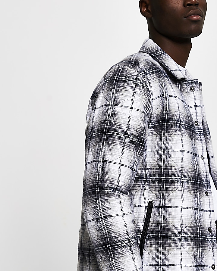 Grey quilted check shacket