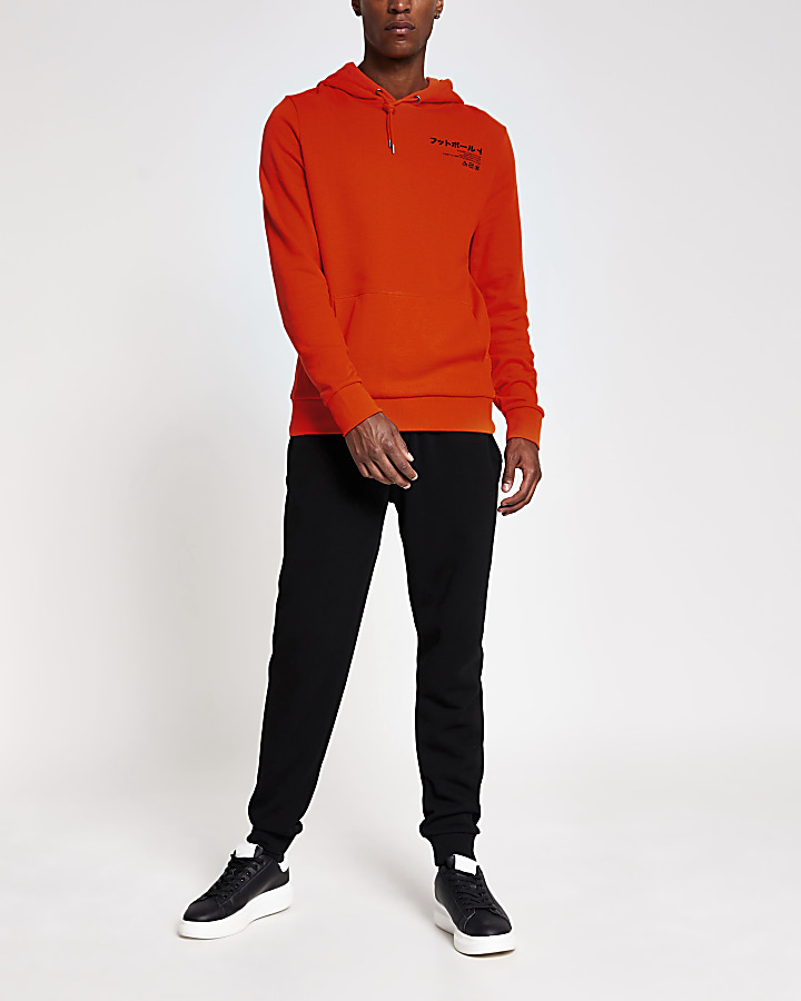 Orange print slim fit hoodie