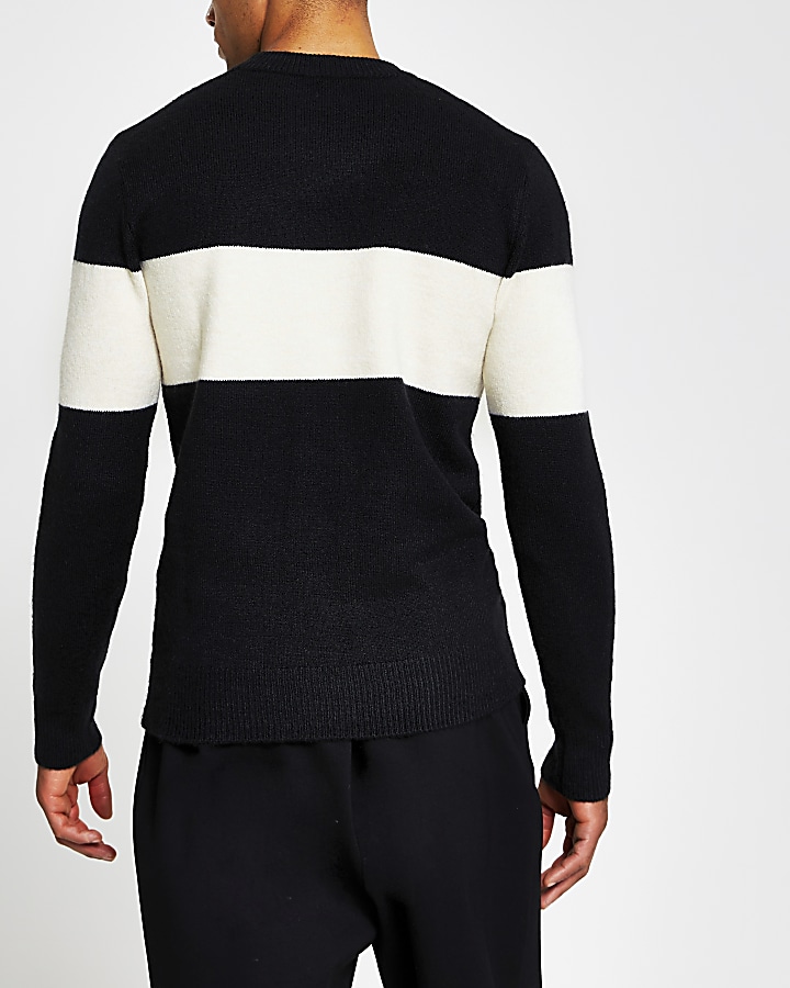 Black blocked slim fit knitted jumper