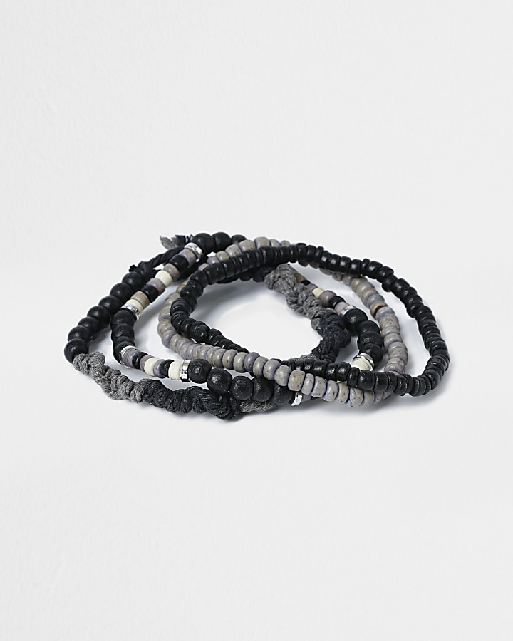 Metal 4 pack grey beaded bracelets
