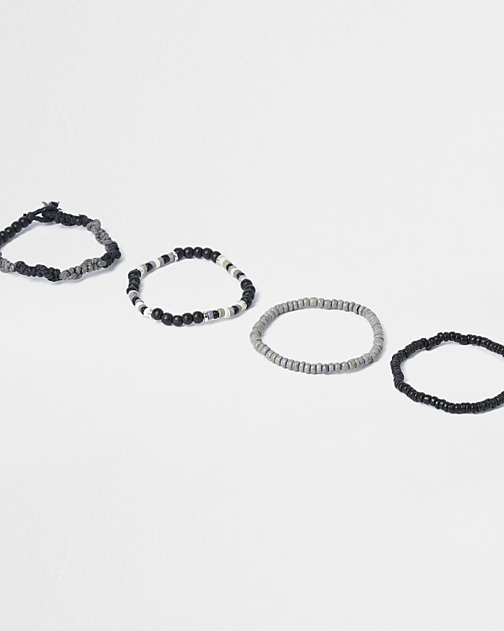 Metal 4 pack grey beaded bracelets