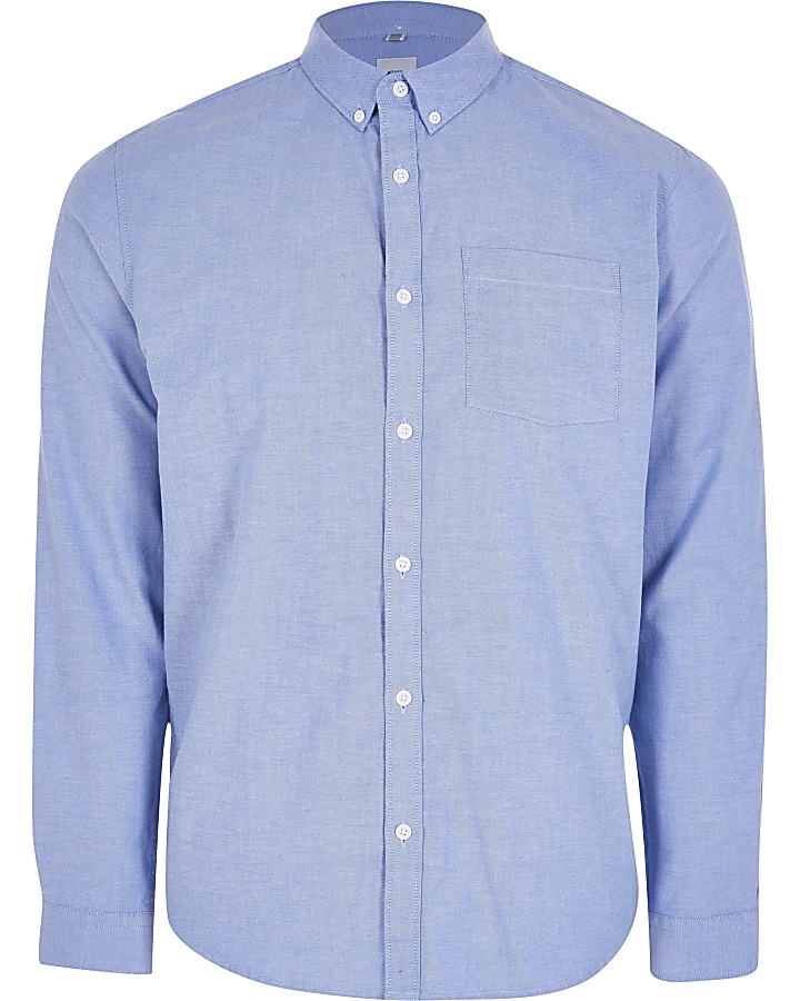 Blue long sleeve regular fit oxford shirt