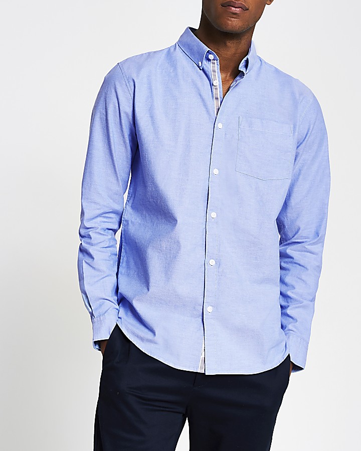 Blue long sleeve regular fit oxford shirt
