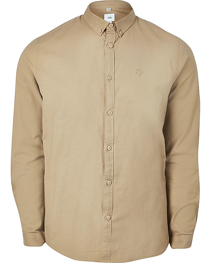 Brown long sleeve slim fit oxford shirt
