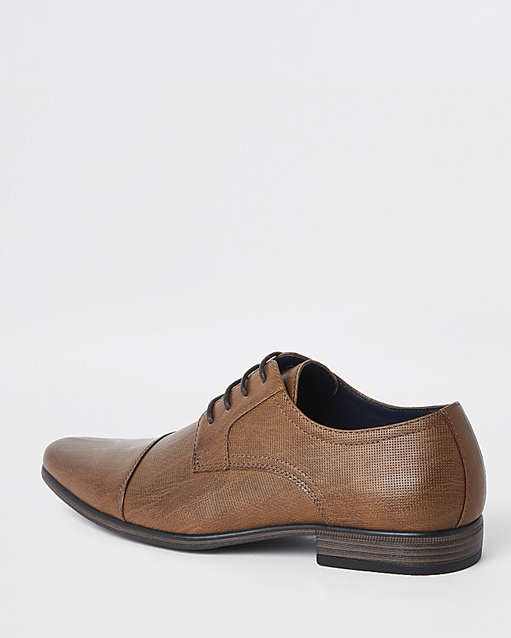 Brown faux leather derby shoes | River Island