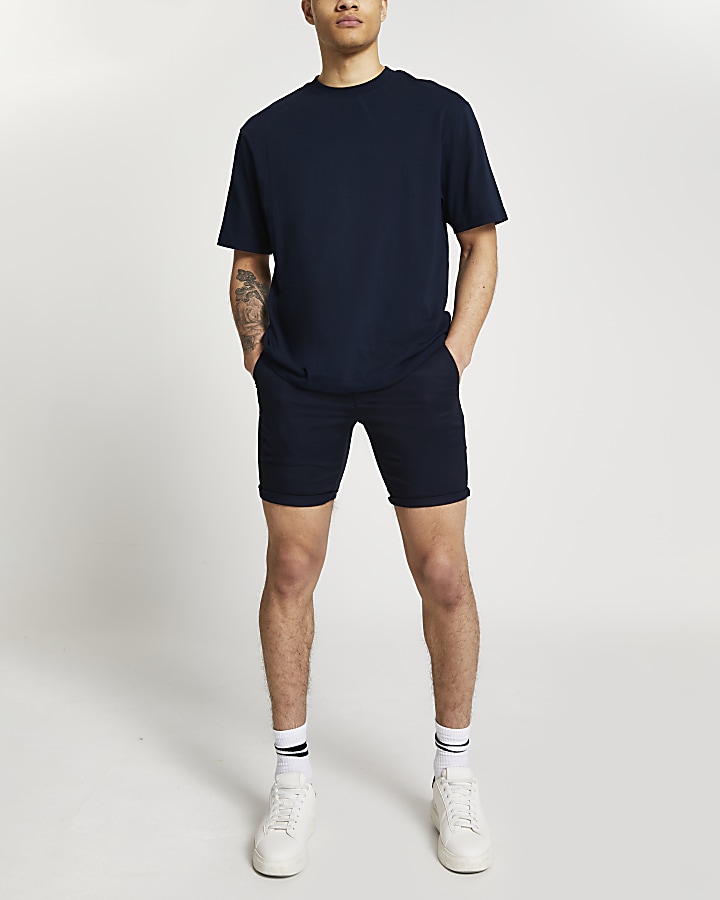 Navy skinny fit chino shorts