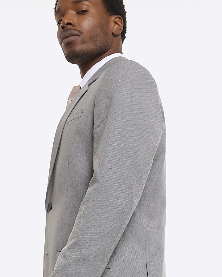 Grey Slim fit Twill Suit Jacket | River Island