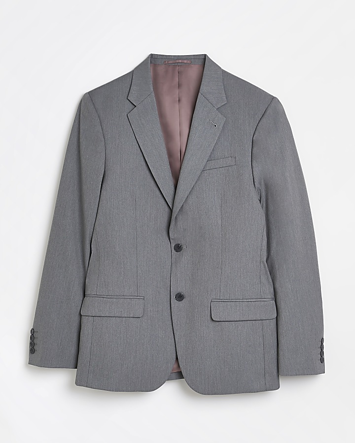 Grey Slim fit Twill Suit Jacket | River Island