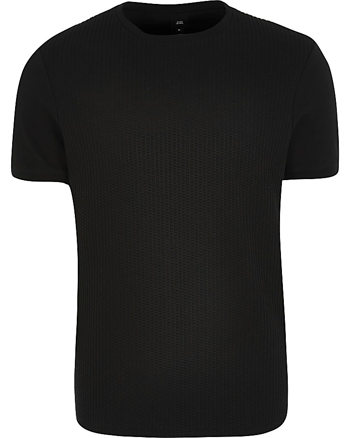 Black textured slim fit T-shirt
