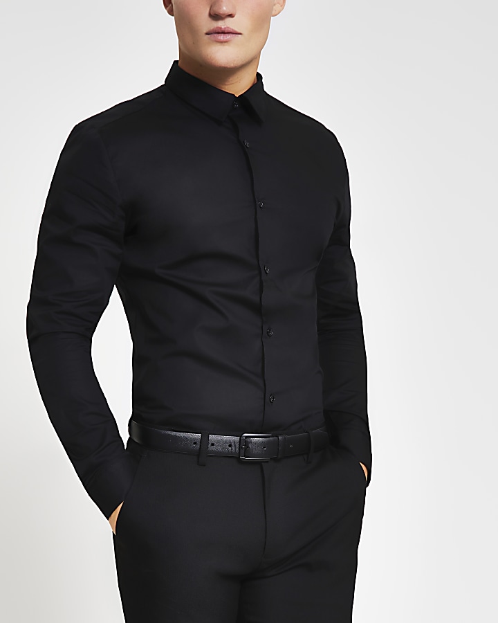 Black long sleeve slim fit stretch shirt