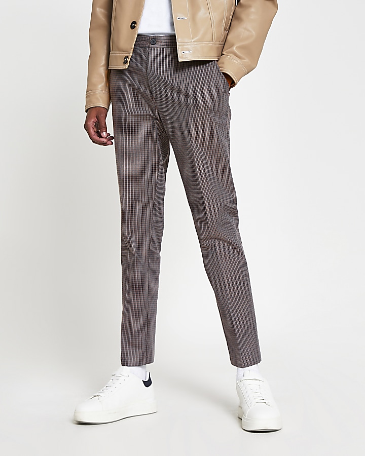 Brown check super skinny fit trousers