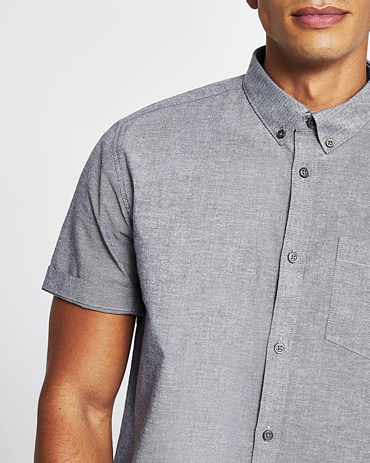 Grey short sleeve regular fit oxford shirt