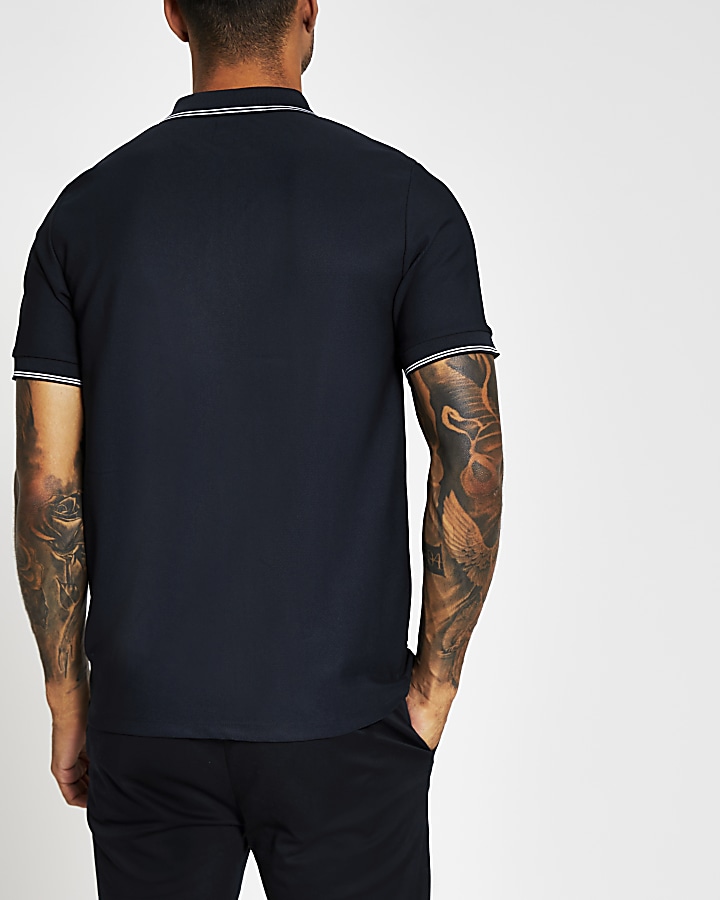 Navy slim fit short sleeve polo shirt