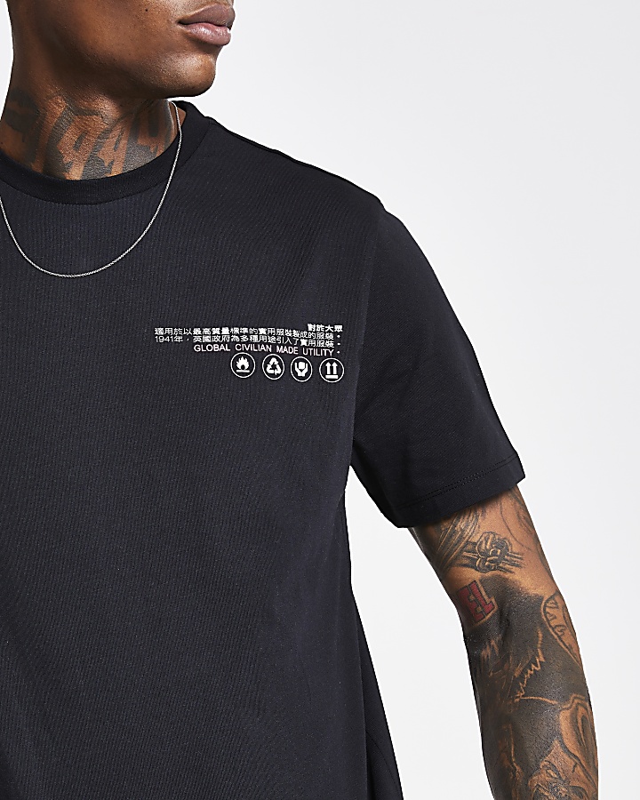 Black 'Community' print regular fit T-shirt