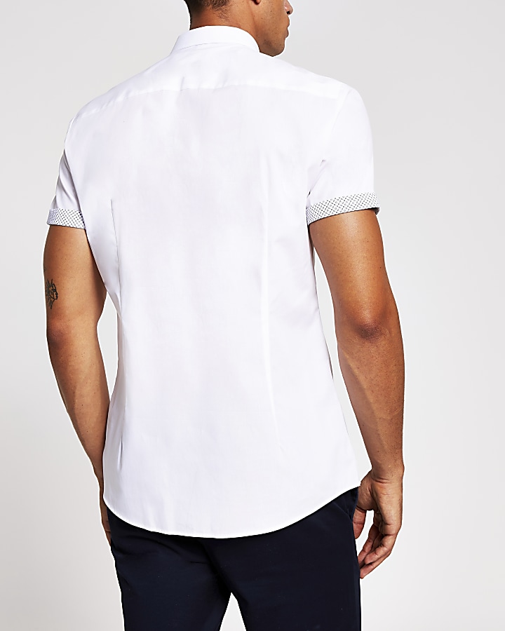 White turn up short sleeve slim fit shirt