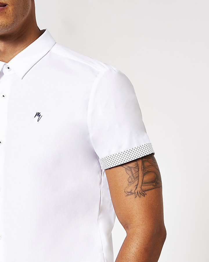 White turn up short sleeve slim fit shirt