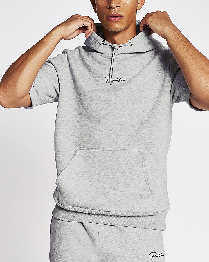 Prolific grey slim fit short sleeve hoodie