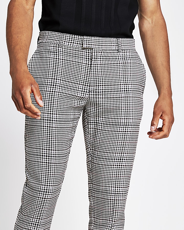Grey check skinny fit smart trousers