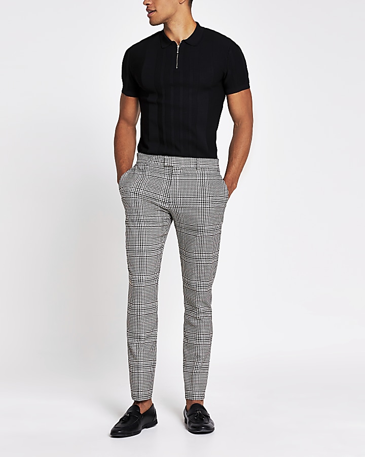 Grey check skinny fit smart trousers