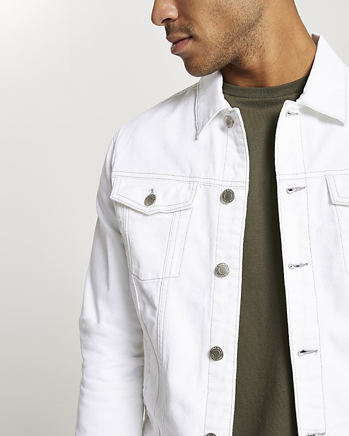 White contrast stitch denim jacket