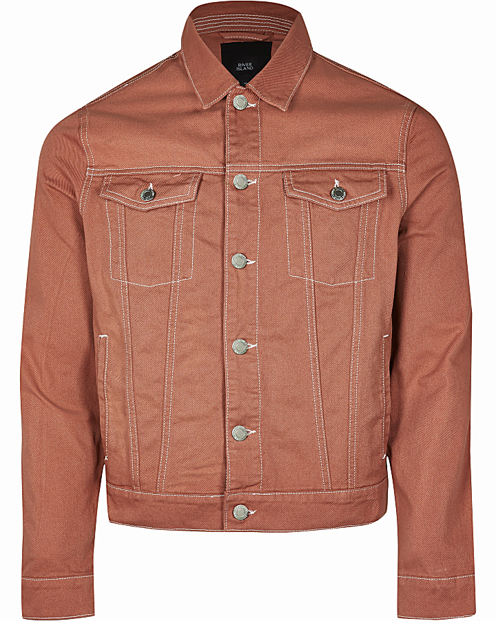 Orange contrast stitch denim jacket