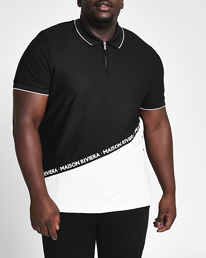 Big and Tall black colour block polo shirt