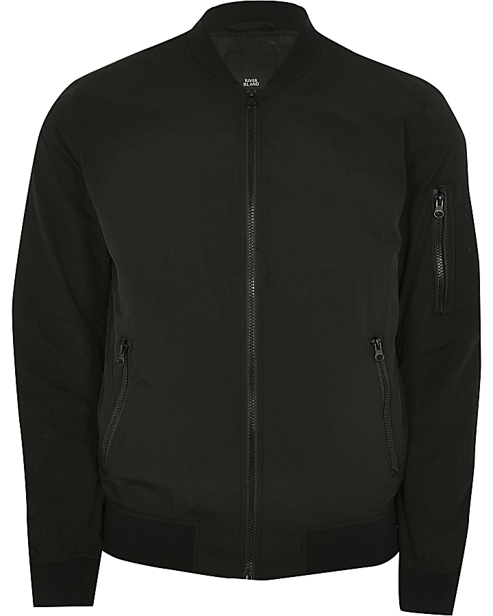 Black crinkle bomber jacket