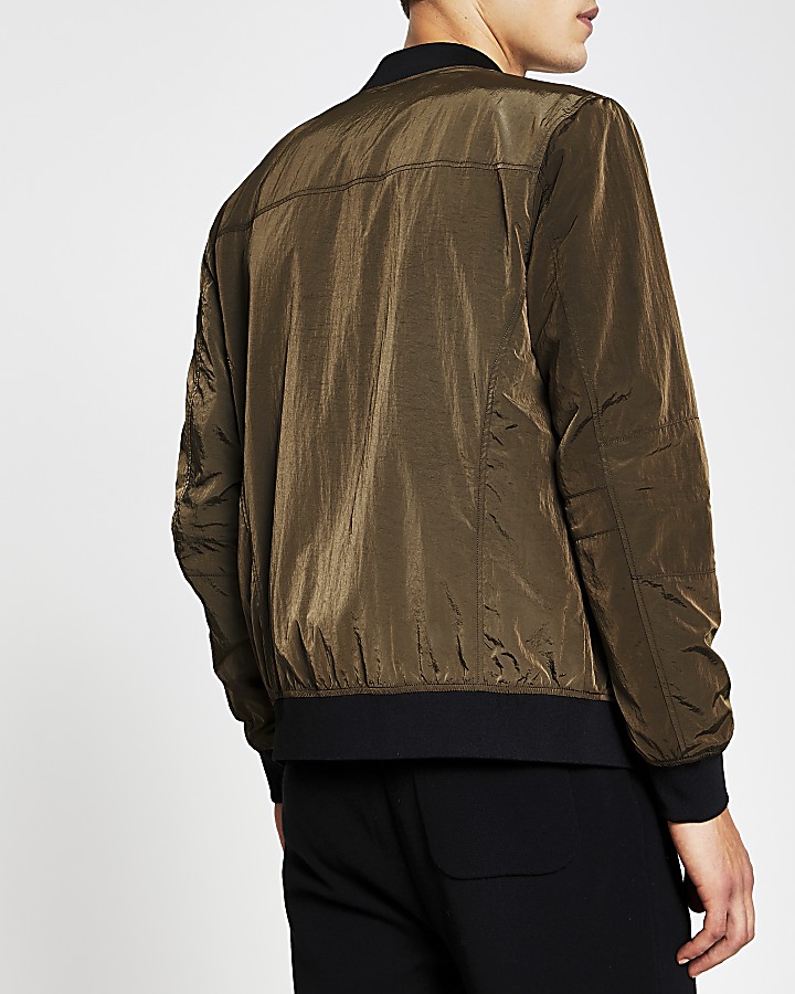 Bronze crinkle bomber jacket