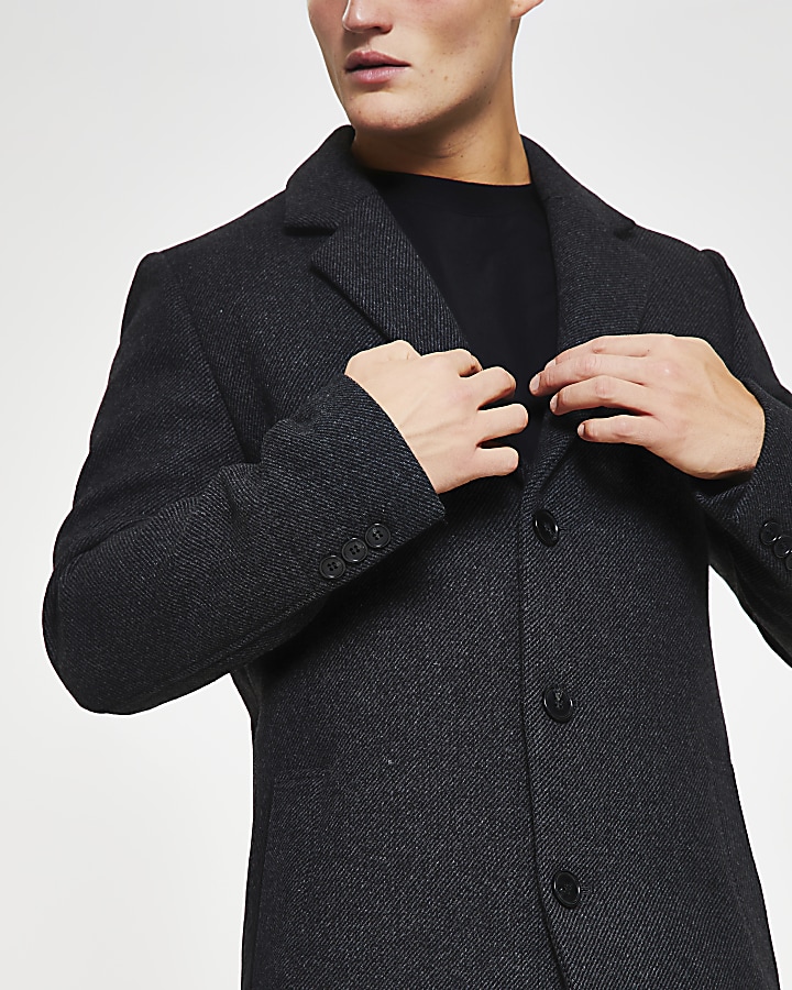 Dark grey twill wool overcoat