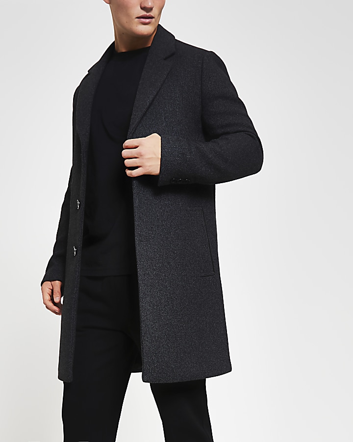 Dark grey twill wool overcoat