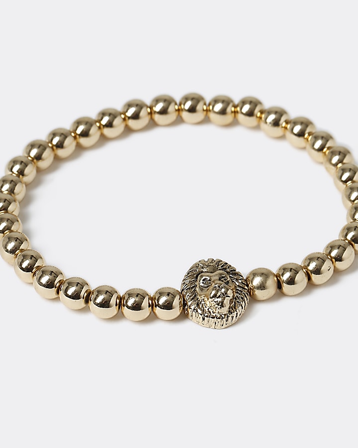 Gold colour lion beaded bracelet