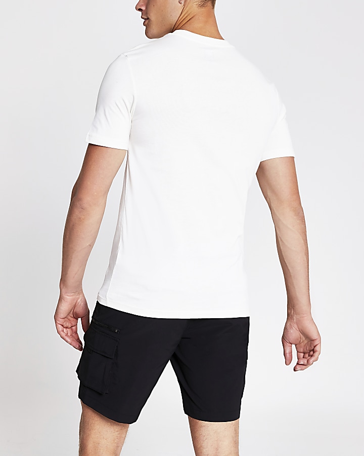 Ecru slim fit short sleeve pocket T-shirt