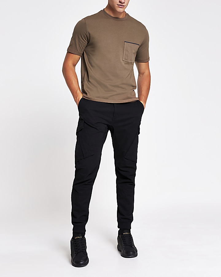Brown slim fit short sleeve pocket T-shirt