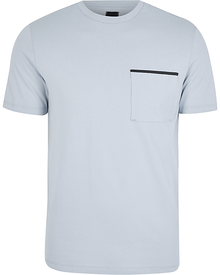 Grey slim fit short sleeve pocket T-shirt