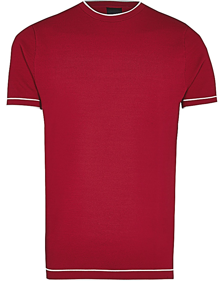 Red contrast stitch slim fit knitted t-shirt