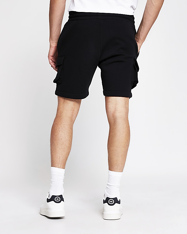 Black slim fit utility shorts