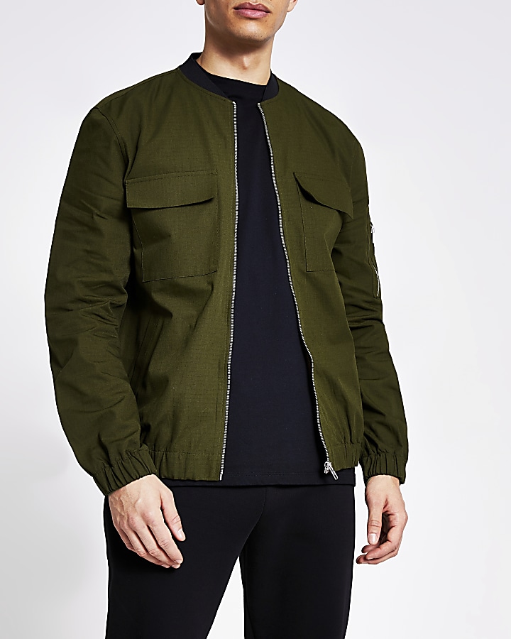 Khaki long sleeve ripstop bomber jacket