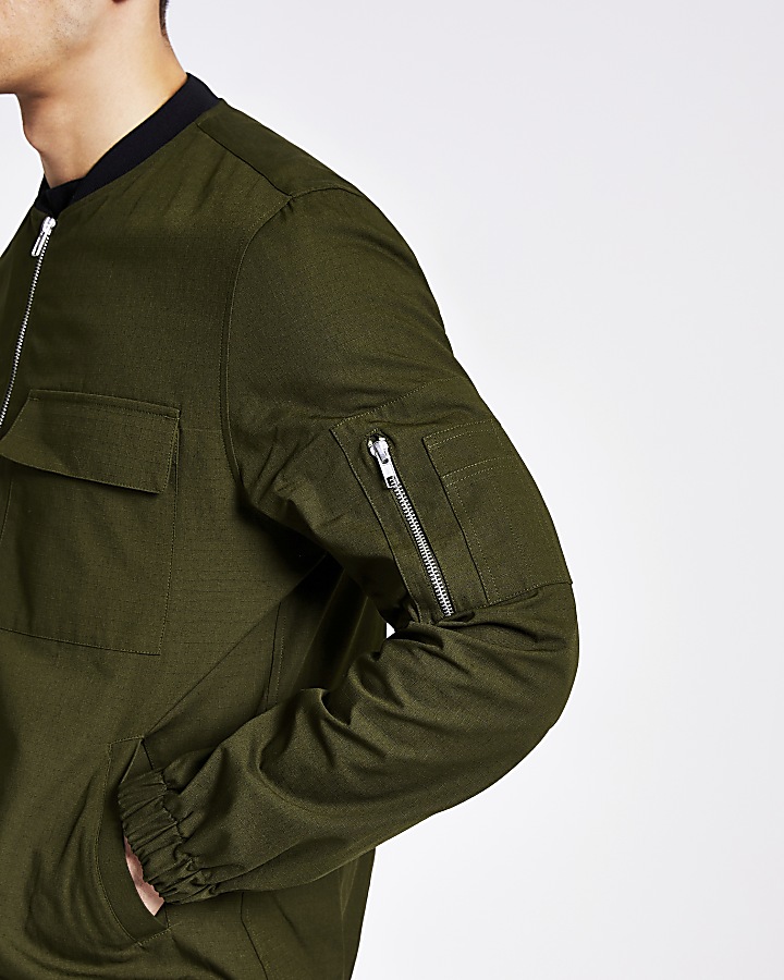 Khaki long sleeve ripstop bomber jacket