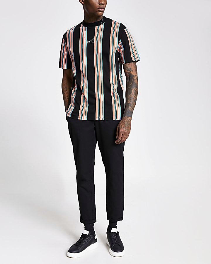 Black 'Paris' stripe short sleeve T-shirt