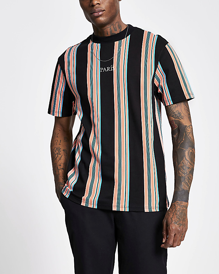 Black 'Paris' stripe short sleeve T-shirt